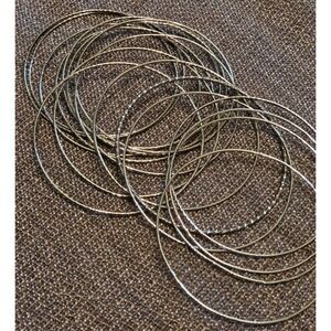 Set of 16 Textured Silver Tone Thin Bangle Bracelets Stackable Metal Jewelry